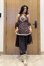 Ghazal - Batik Lurex Georgette Kurti Set with Farshi Salwar & Dupatta