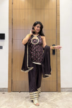 Ghazal - Batik Lurex Georgette Kurti Set with Farshi Salwar & Dupatta