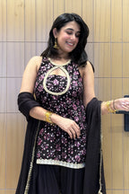 Ghazal - Batik Lurex Georgette Kurti Set with Farshi Salwar & Dupatta