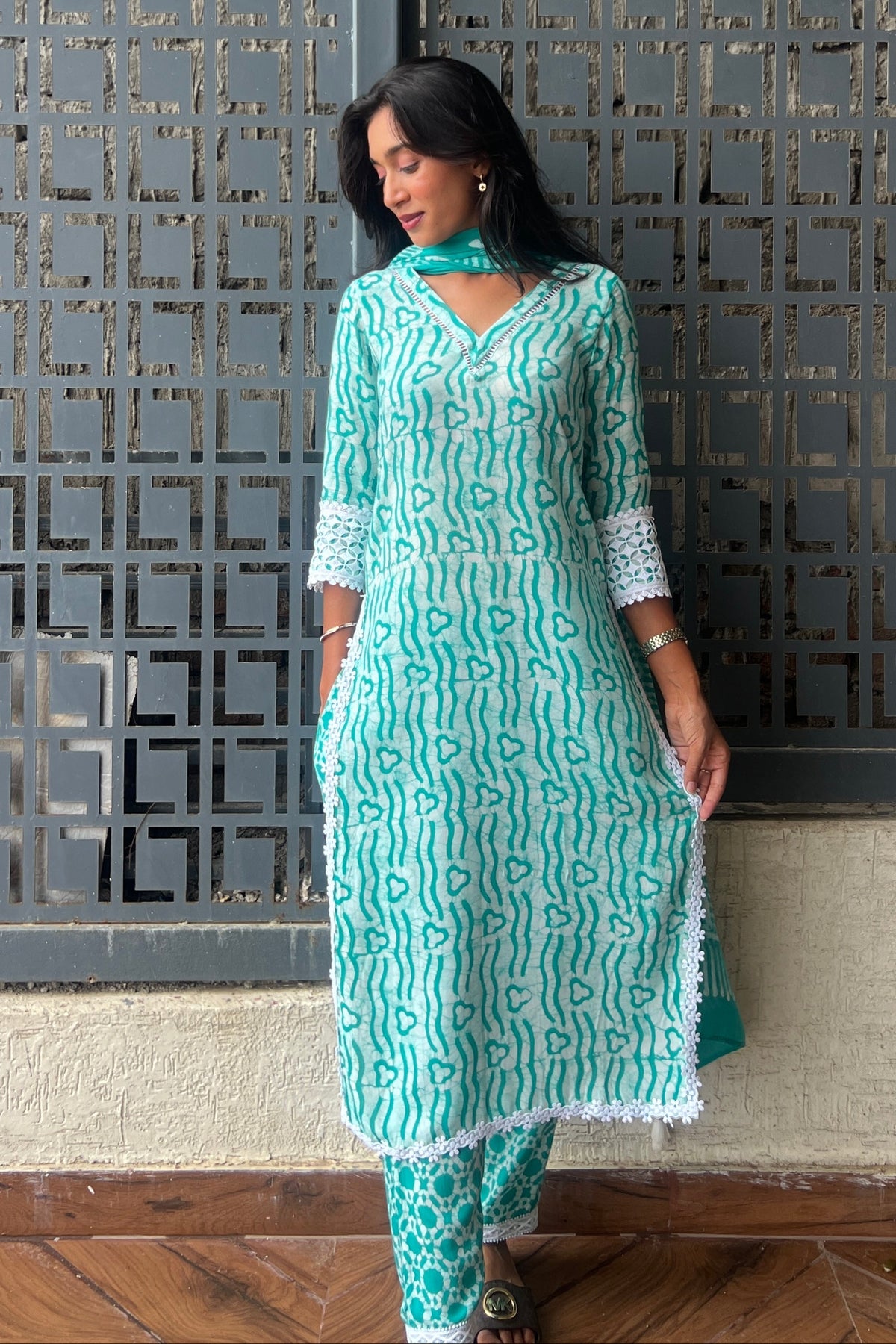 Sea Green Batik Kurta Set