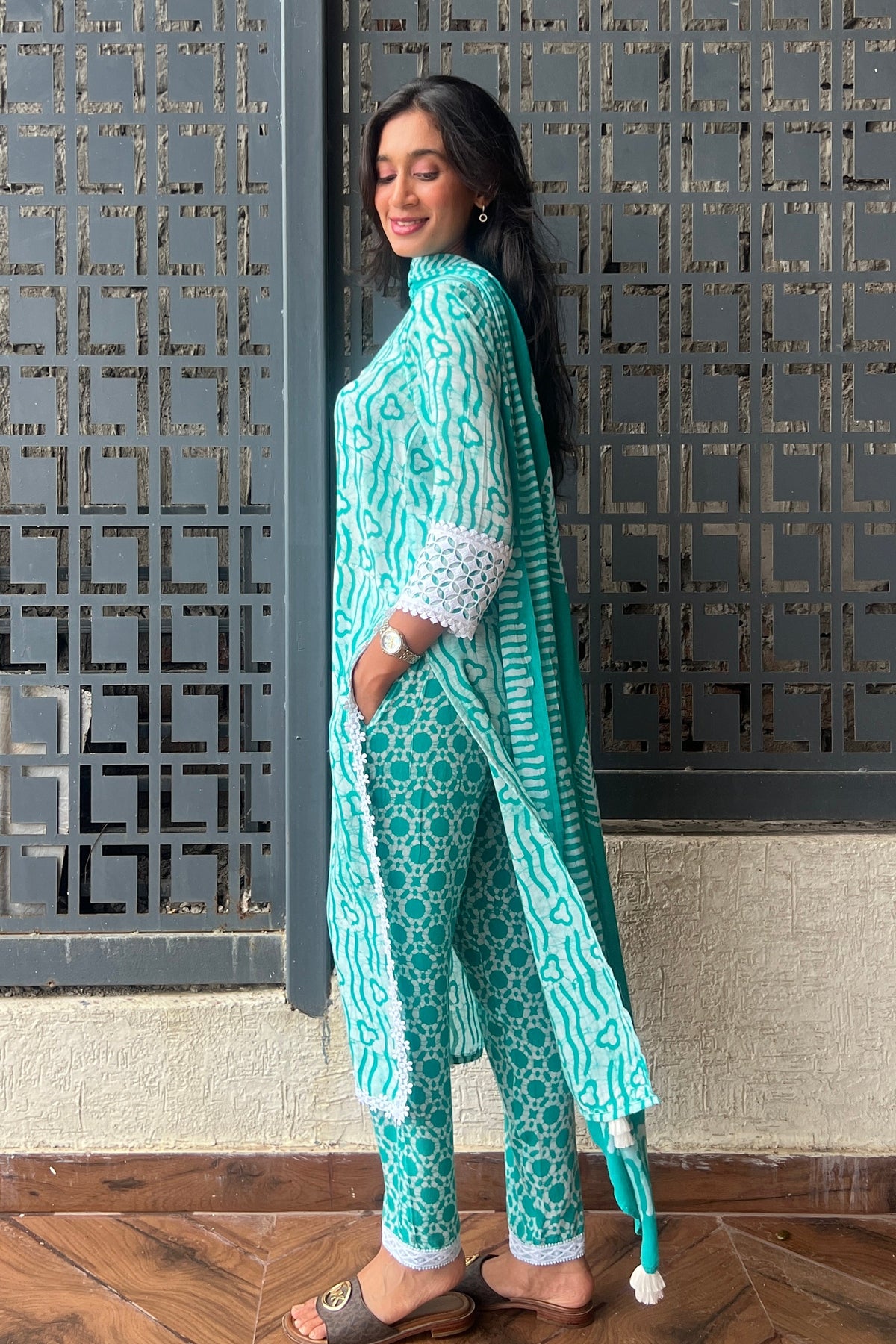 Sea Green Batik Kurta Set