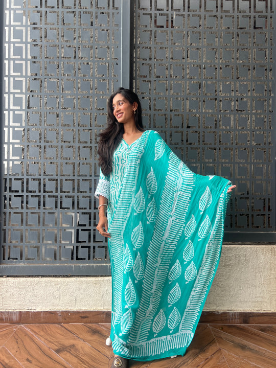 Sea Green Batik Kurta Set, detail