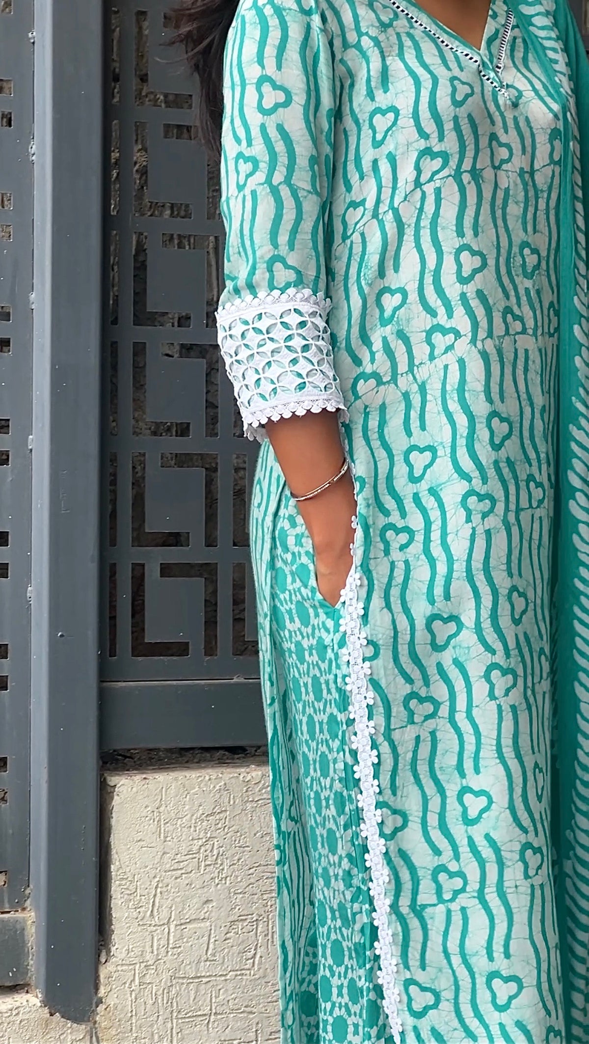 Sea Green Batik Kurta Set
