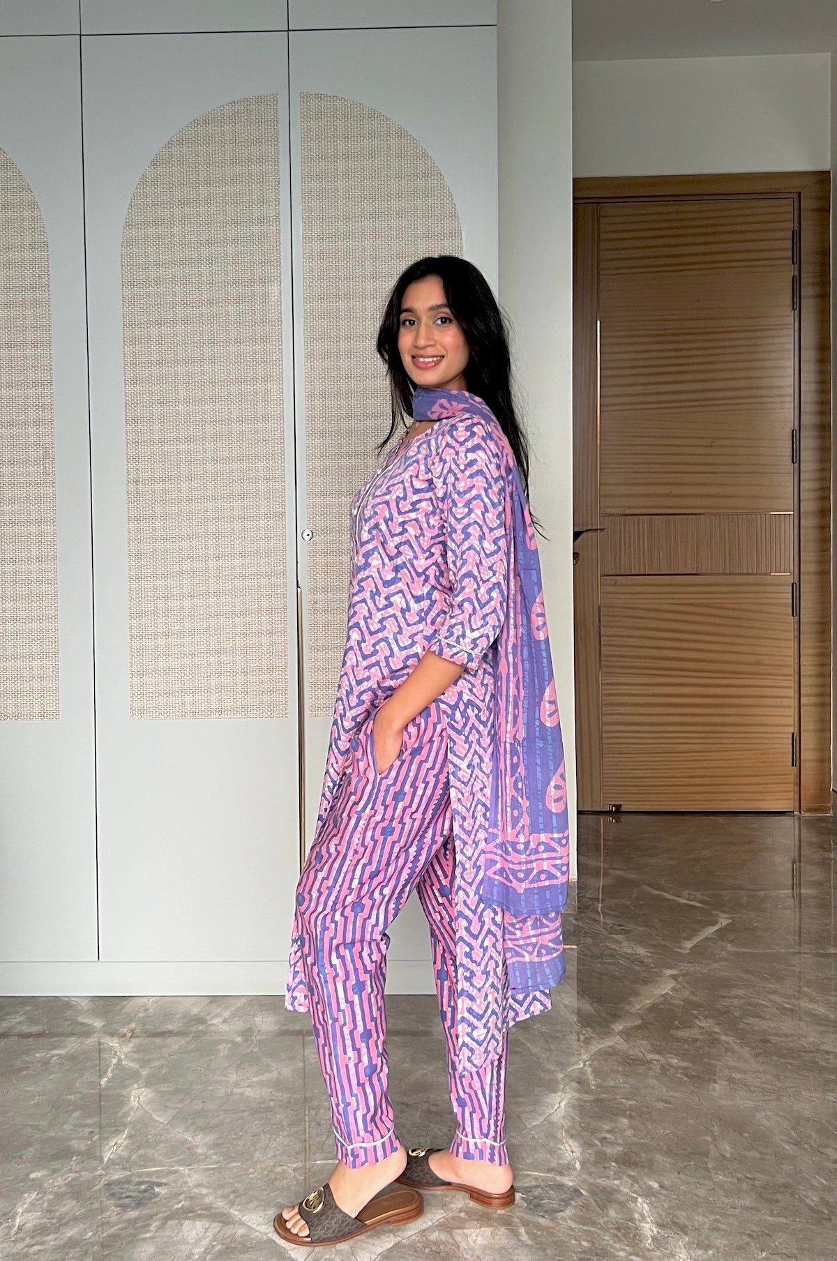 Skyrose Batik Suit Set – alternate angle | handcrafted batik ethnic wear for women | Shades of You
