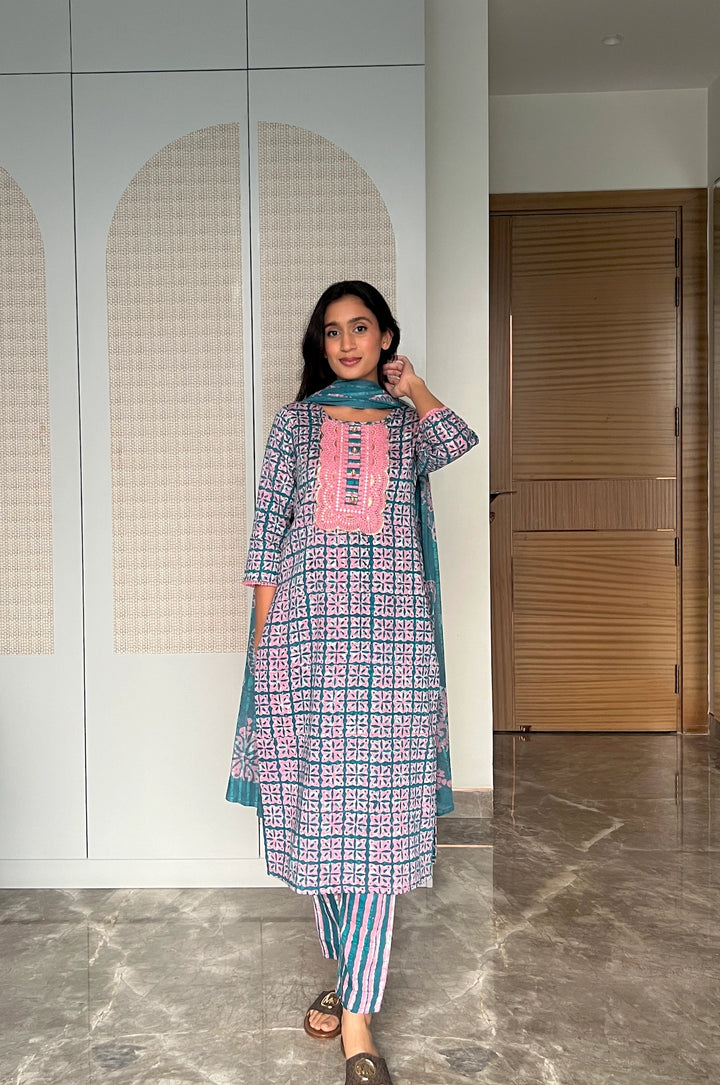 Pink Fern Batik Suit Set