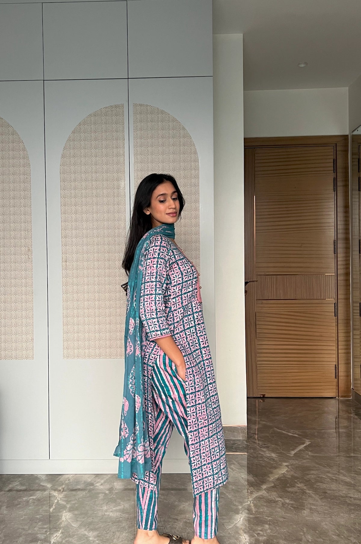 Pink Fern Batik Suit Set