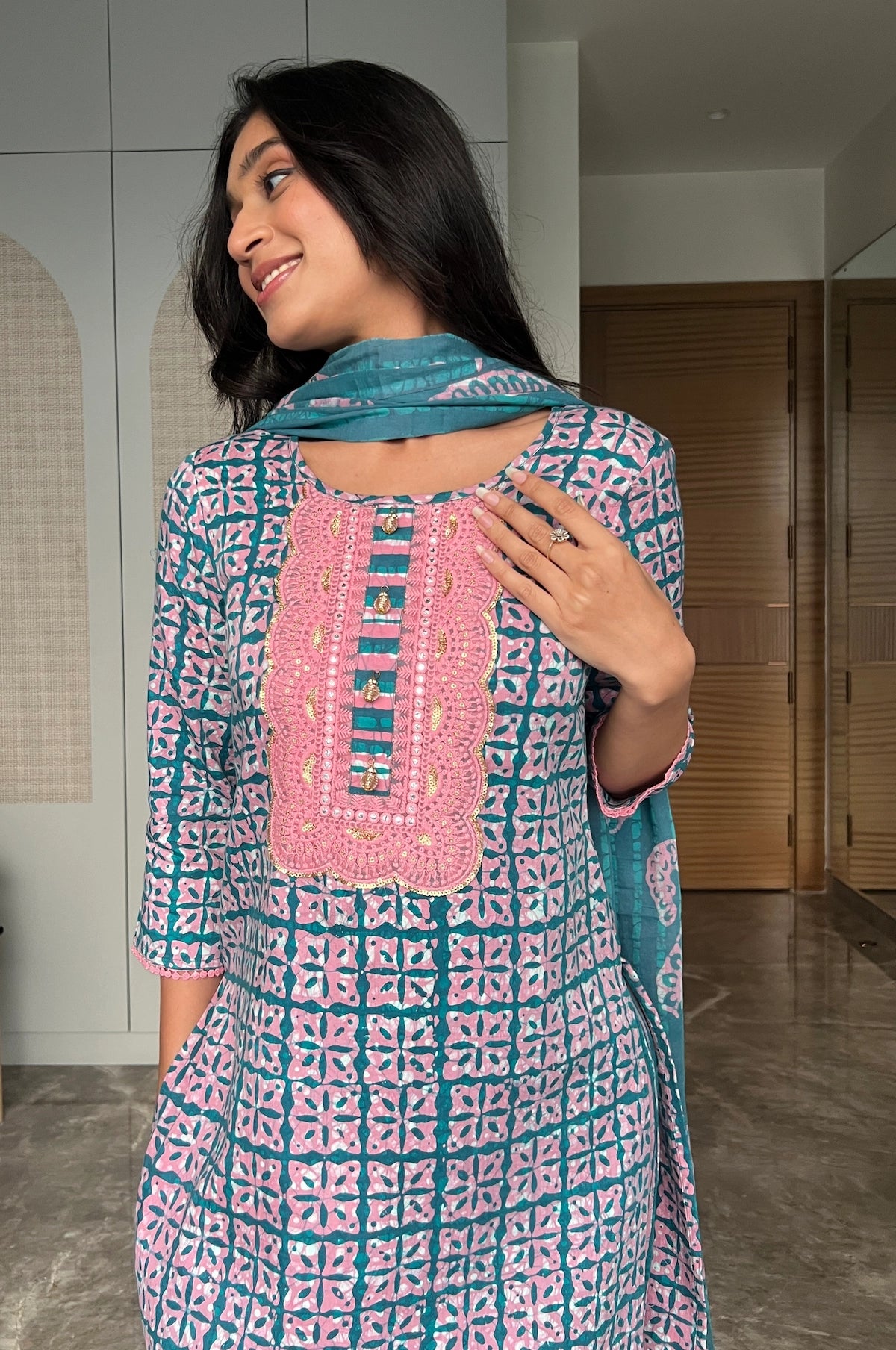 Pink Fern Batik Suit Set