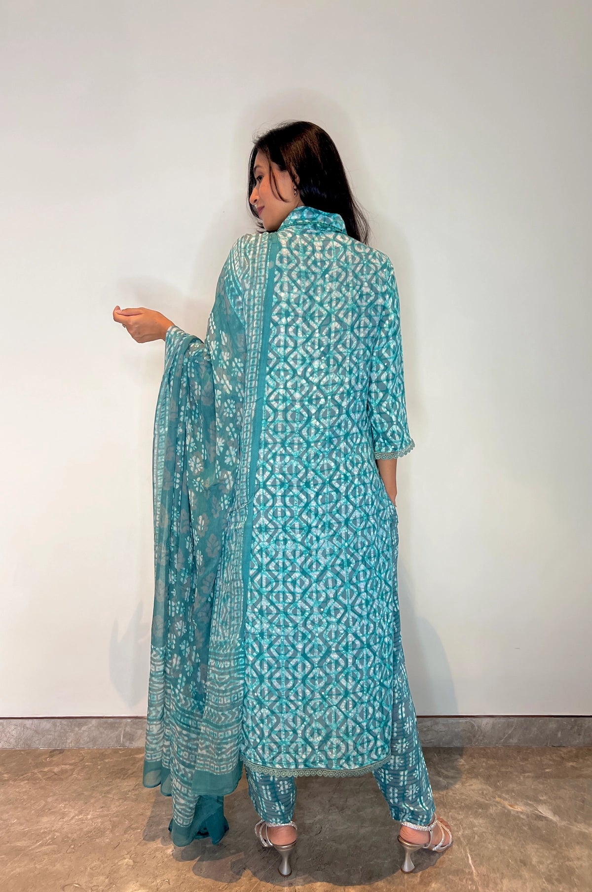 Blue Tide Batik Suit Set – detail shot | handcrafted batik ethnic wear for women | Shades of You
