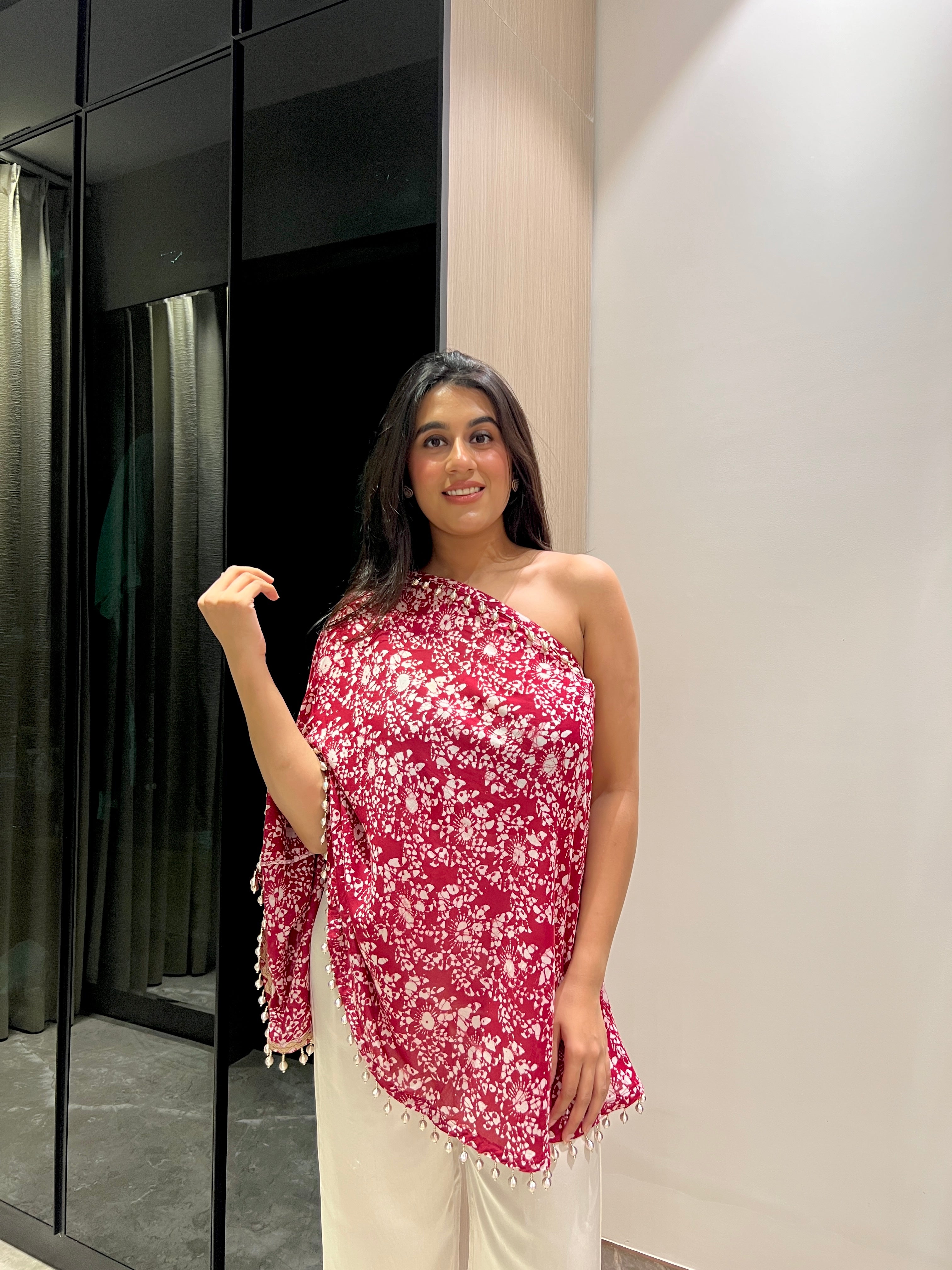 Rhea Red One Shoulder Batik Co-ord Set