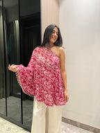 Rhea Red One Shoulder Batik Co-ord Set