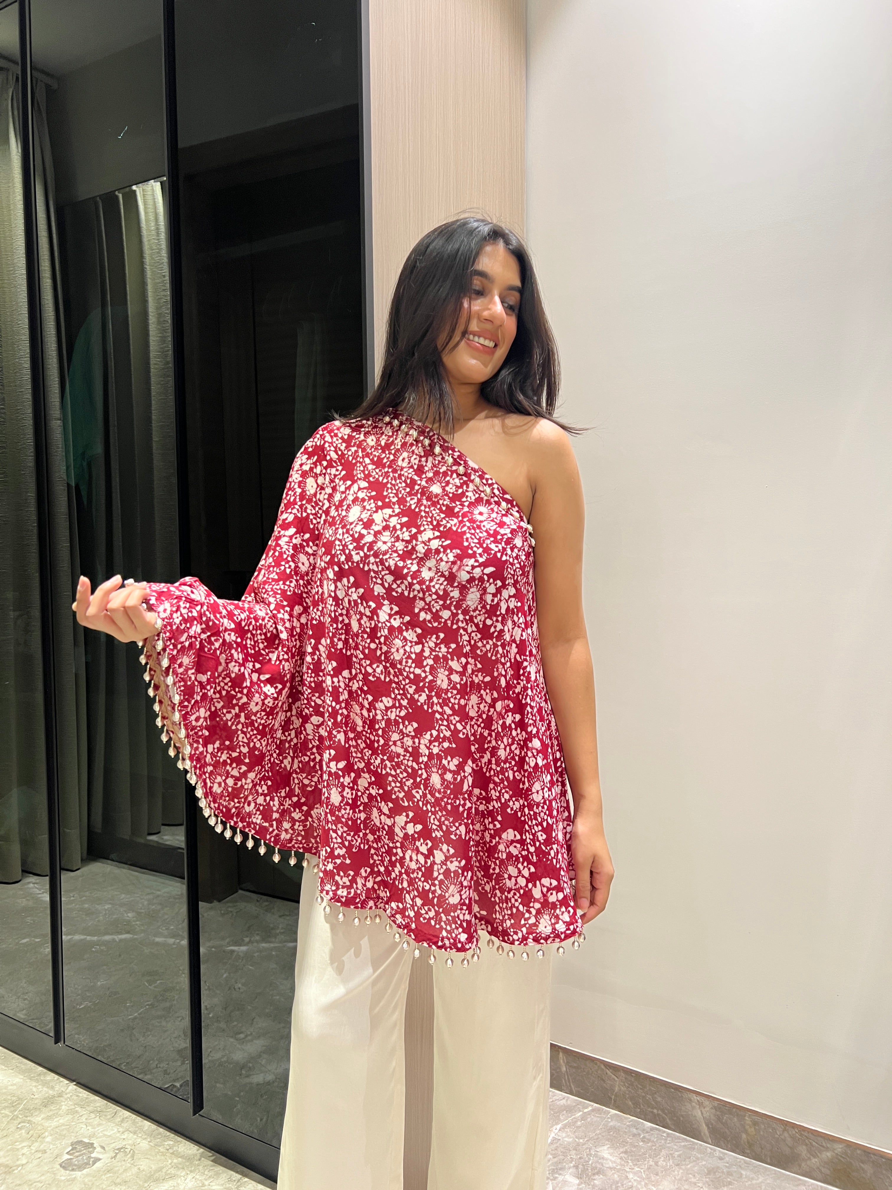 Rhea Red One Shoulder Batik Co-ord Set