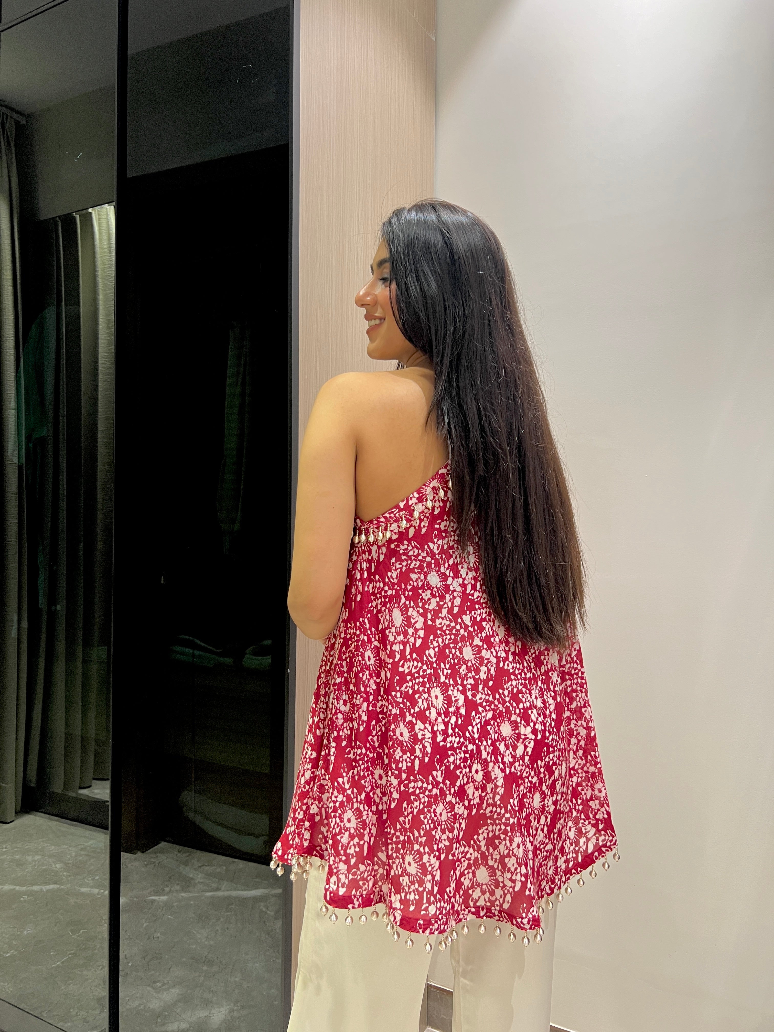 Rhea Red One Shoulder Batik Co-ord Set