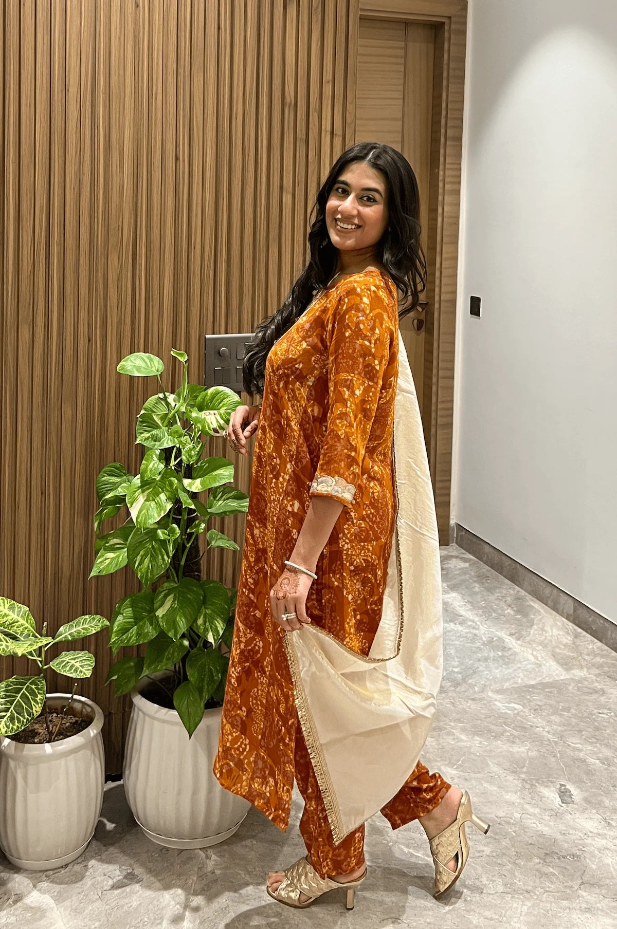 Autumn Glow Batik Suit Set – back view | handcrafted batik ethnic wear for women | Shades of You