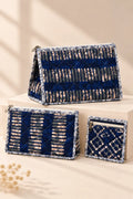 Indigo Ikat Stripe Pouch Trio