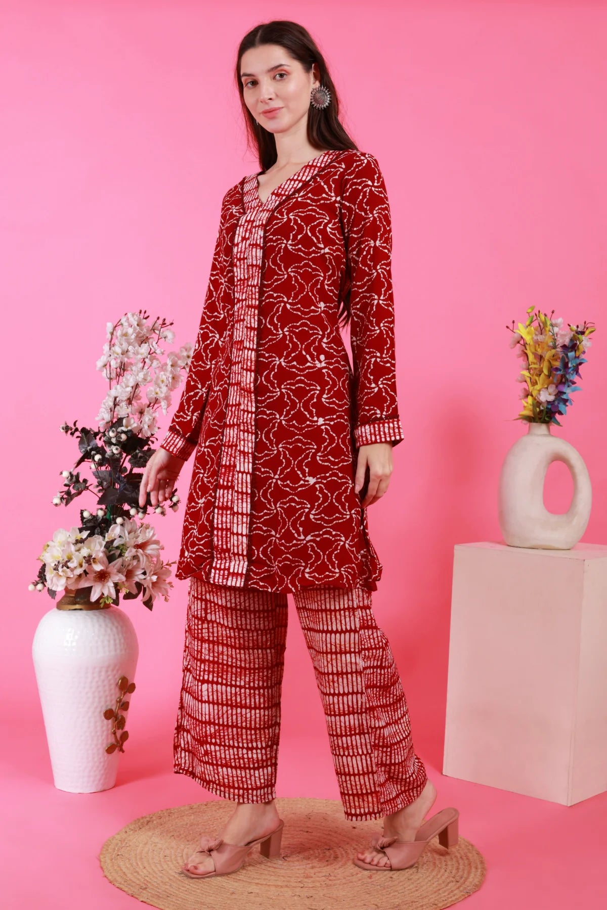 Maroon Modal Batik Co-ord – front view | handcrafted batik ethnic wear for women | Shades of You