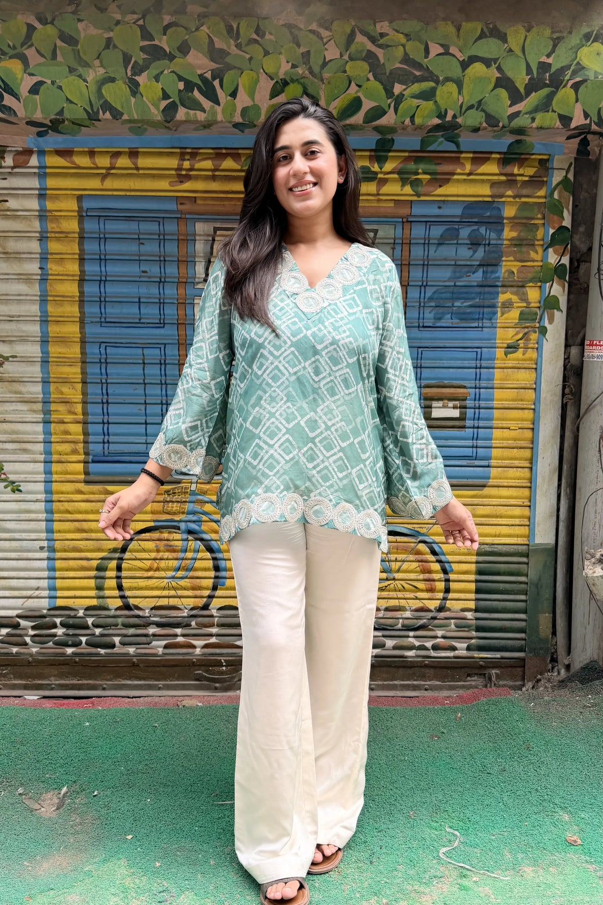 Olive Pure Ahimsa Silk Batik Tunic, front view | handcrafted batik ethnic wear for women | Shades of You