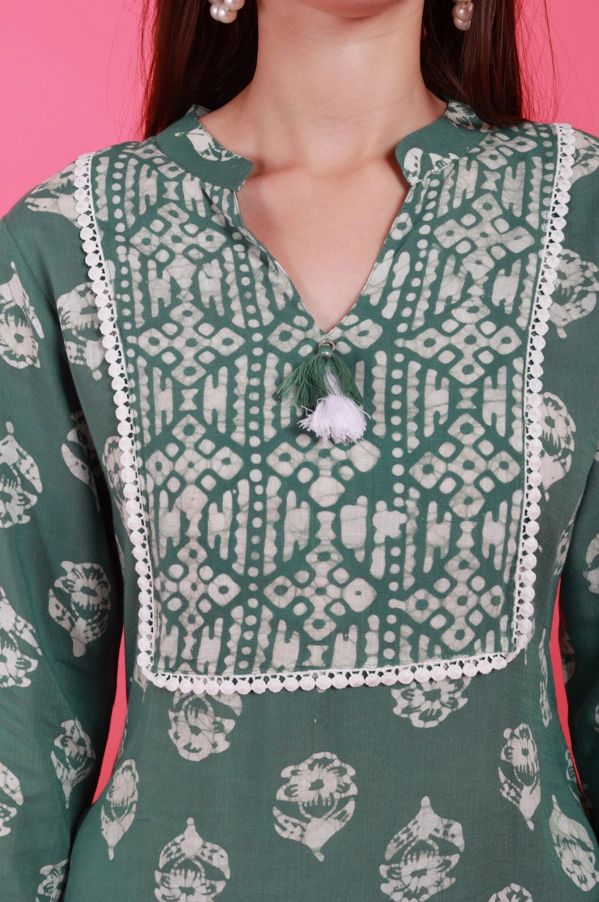 Batik Olive Bloom Set – side view | handcrafted batik ethnic wear for women | Shades of You