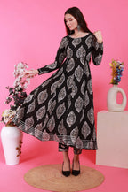 Petal Anarkali Set in Batik - Black – model closeup | handcrafted batik ethnic wear for women | Shades of You