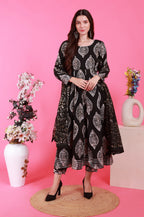 Petal Anarkali Set in Batik - Black – front view | handcrafted batik ethnic wear for women | Shades of You
