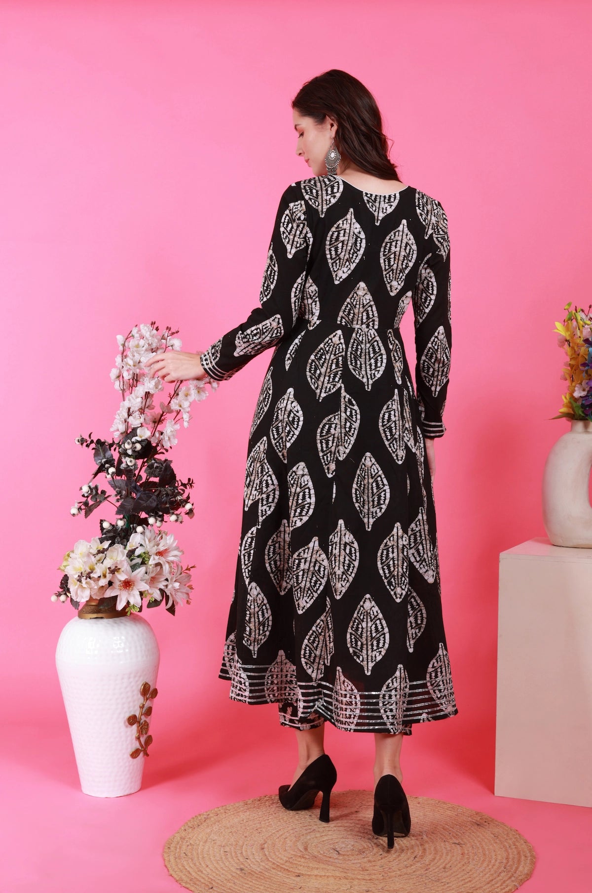 Petal Anarkali Set in Batik - Black – back view | handcrafted batik ethnic wear for women | Shades of You