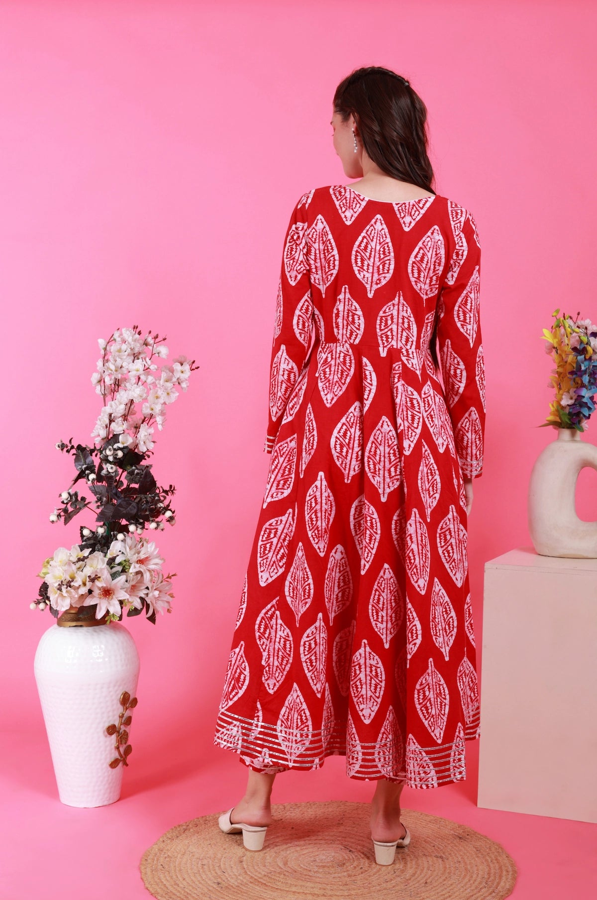 Petal Anarkali Set in Batik - Red