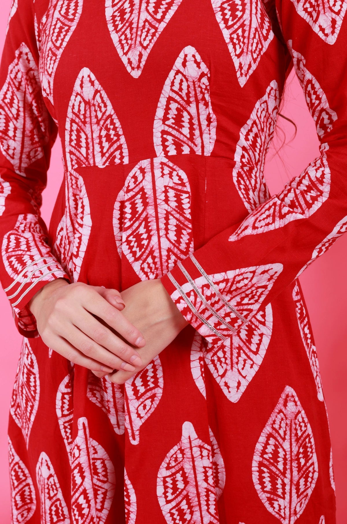 Petal Anarkali Set in Batik - Red
