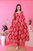 Petal Anarkali Set in Batik - Red