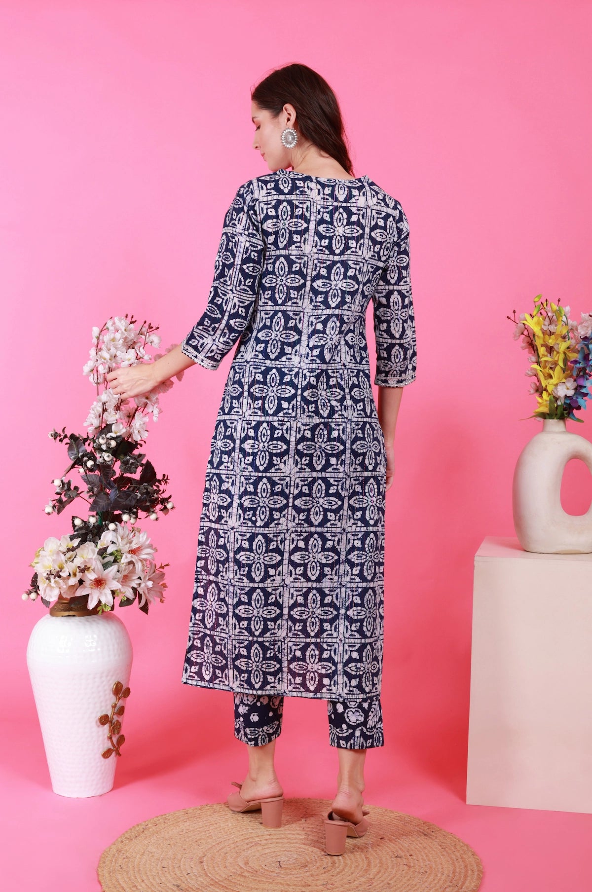 Batik Gota Lurex Suit Set - Navy
