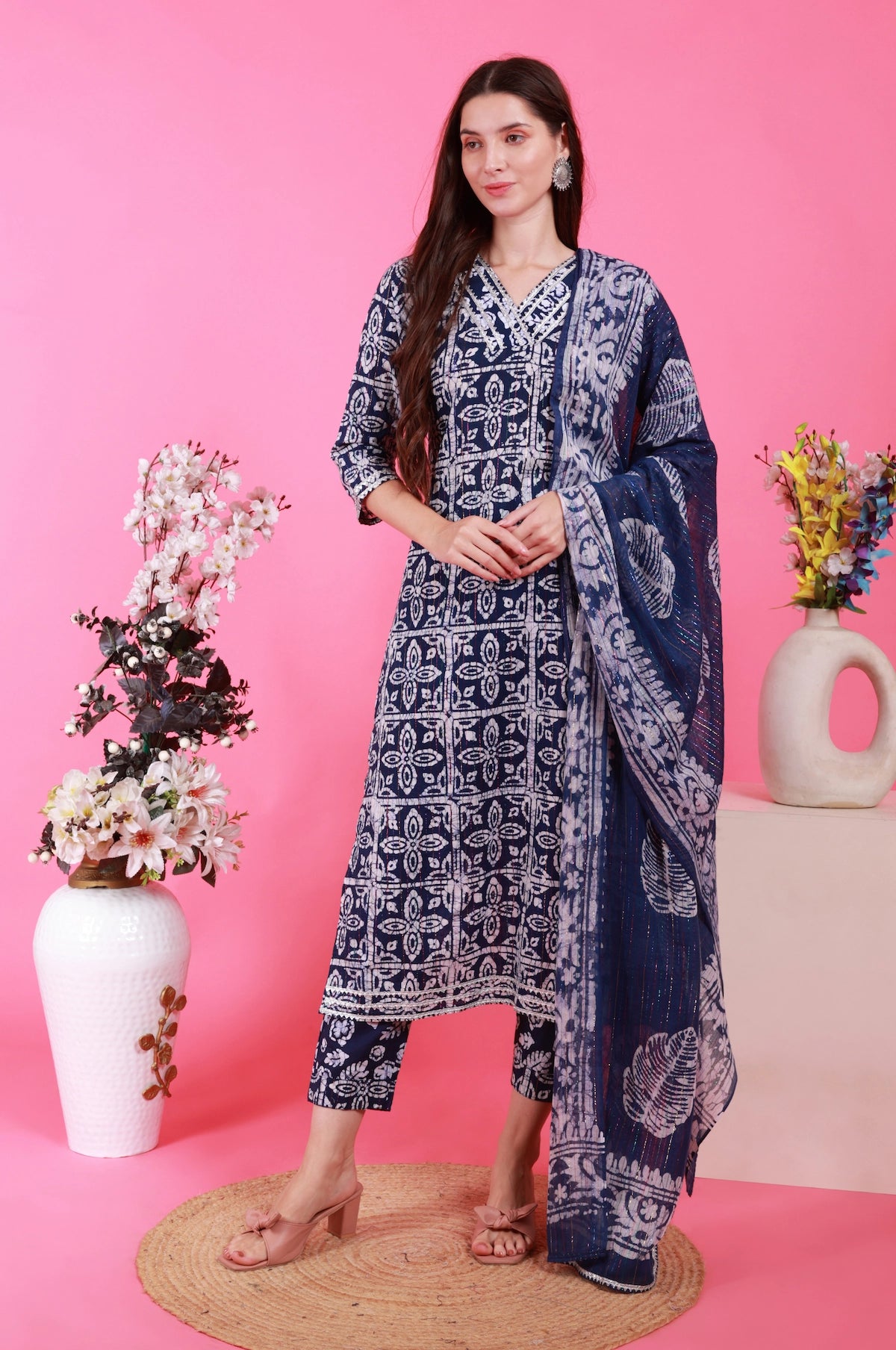 Batik Gota Lurex Suit Set - Navy