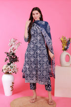 Batik Gota Lurex Suit Set - Navy