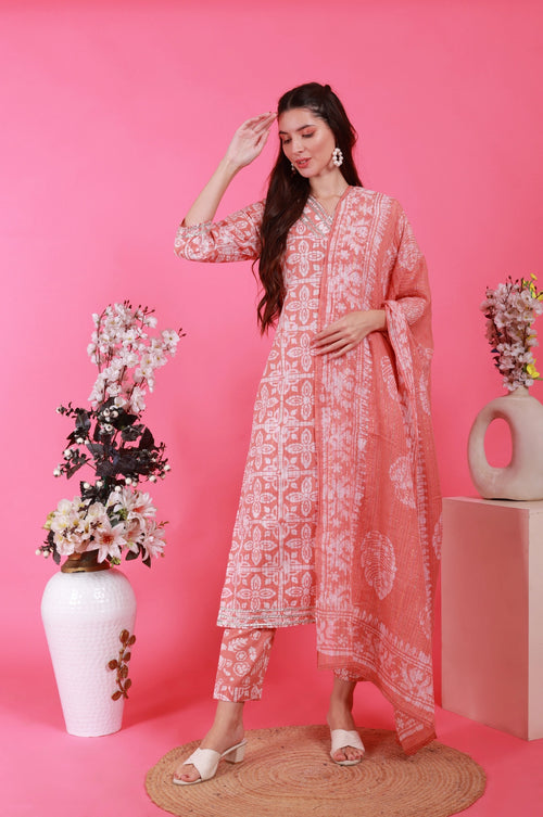 Batik Gota Lurex Suit Set - Rose