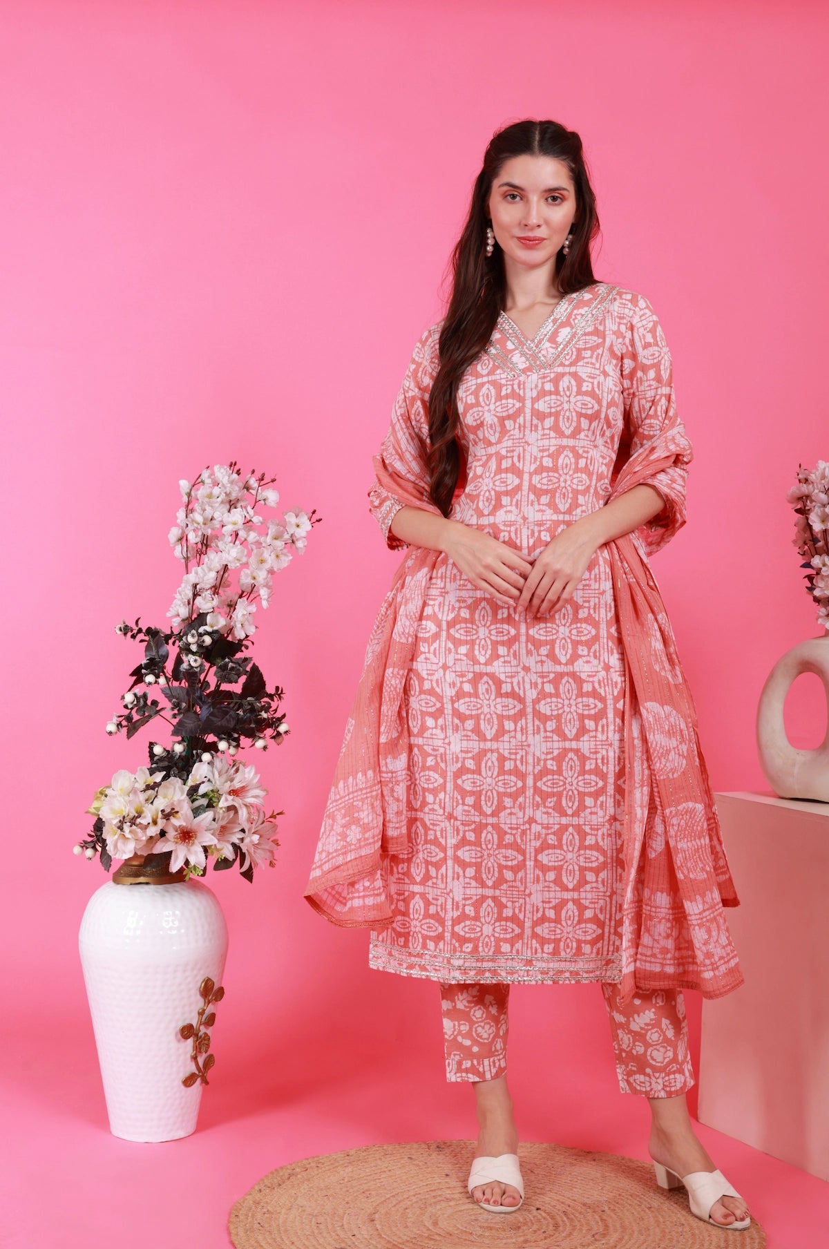 Batik Gota Lurex Suit Set - Rose