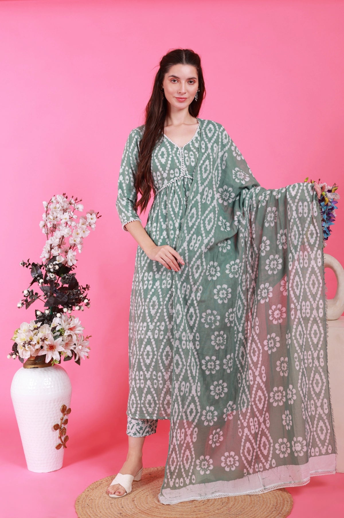 Batik in Alia’s Anarkali Suit - Olive