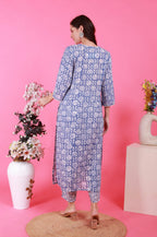 Blue Handprinted Batik Suit Set