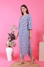 Blue Handprinted Batik Suit Set