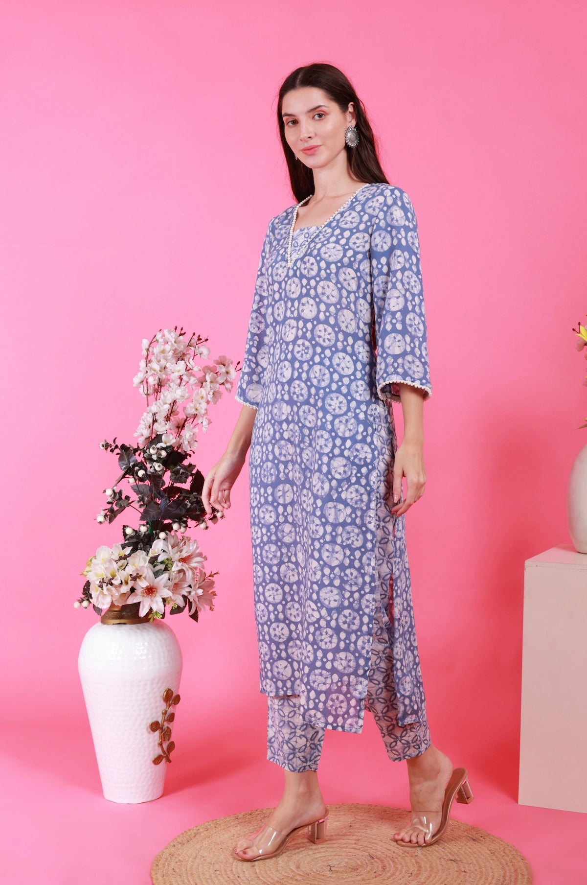 Blue Handprinted Batik Suit Set