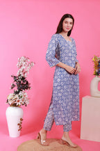 Blue Handprinted Batik Suit Set