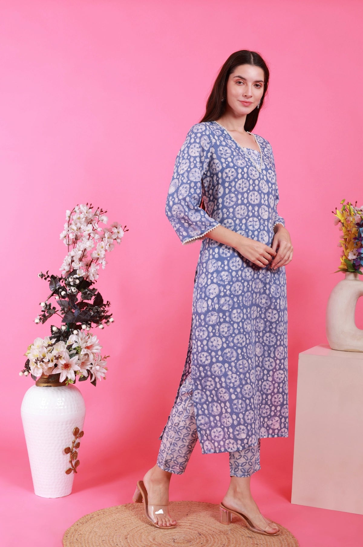 Blue Handprinted Batik Suit Set