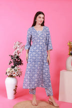 Blue Handprinted Batik Suit Set