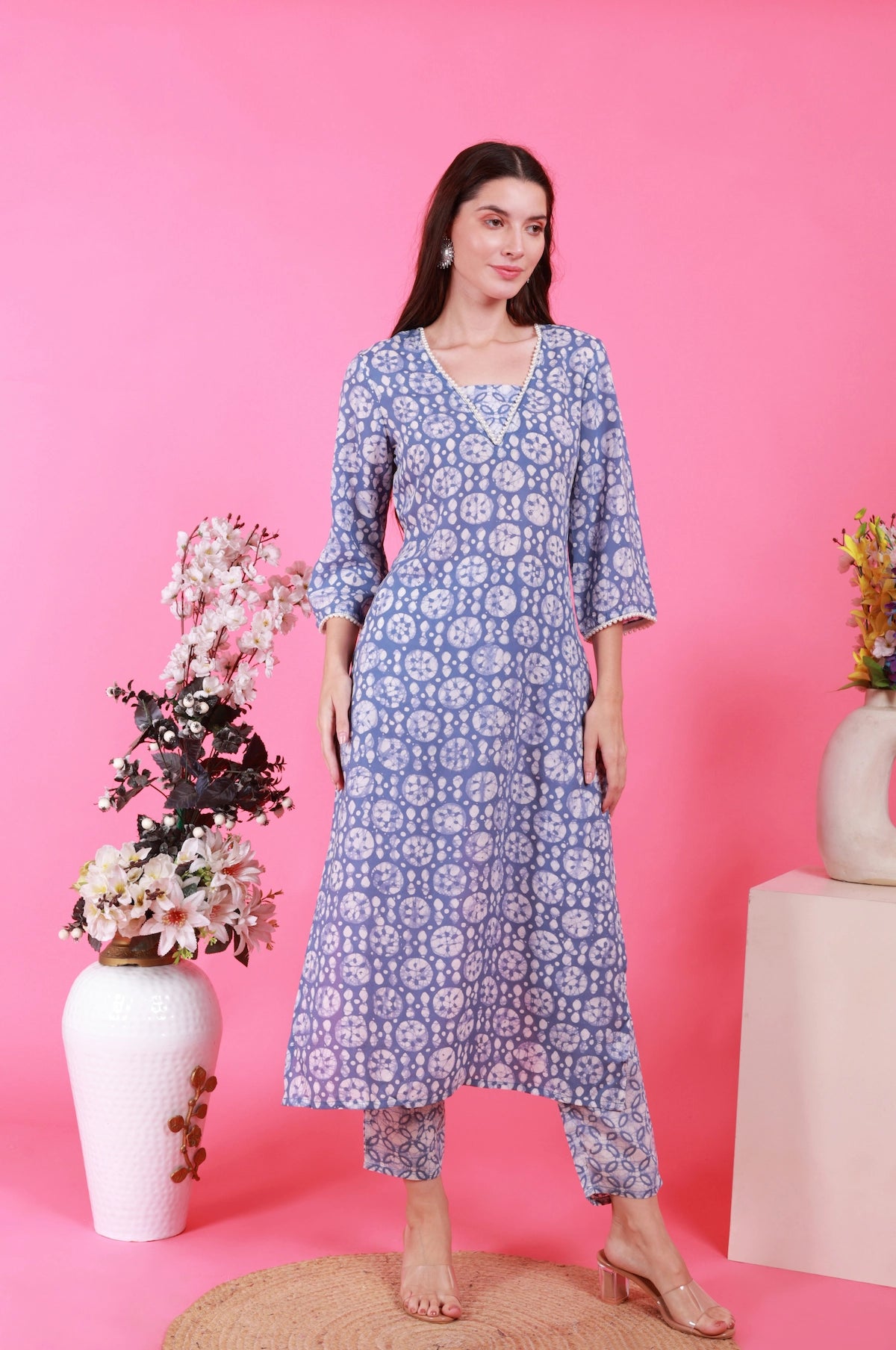 Blue Handprinted Batik Suit Set