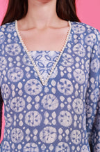 Blue Handprinted Batik Suit Set