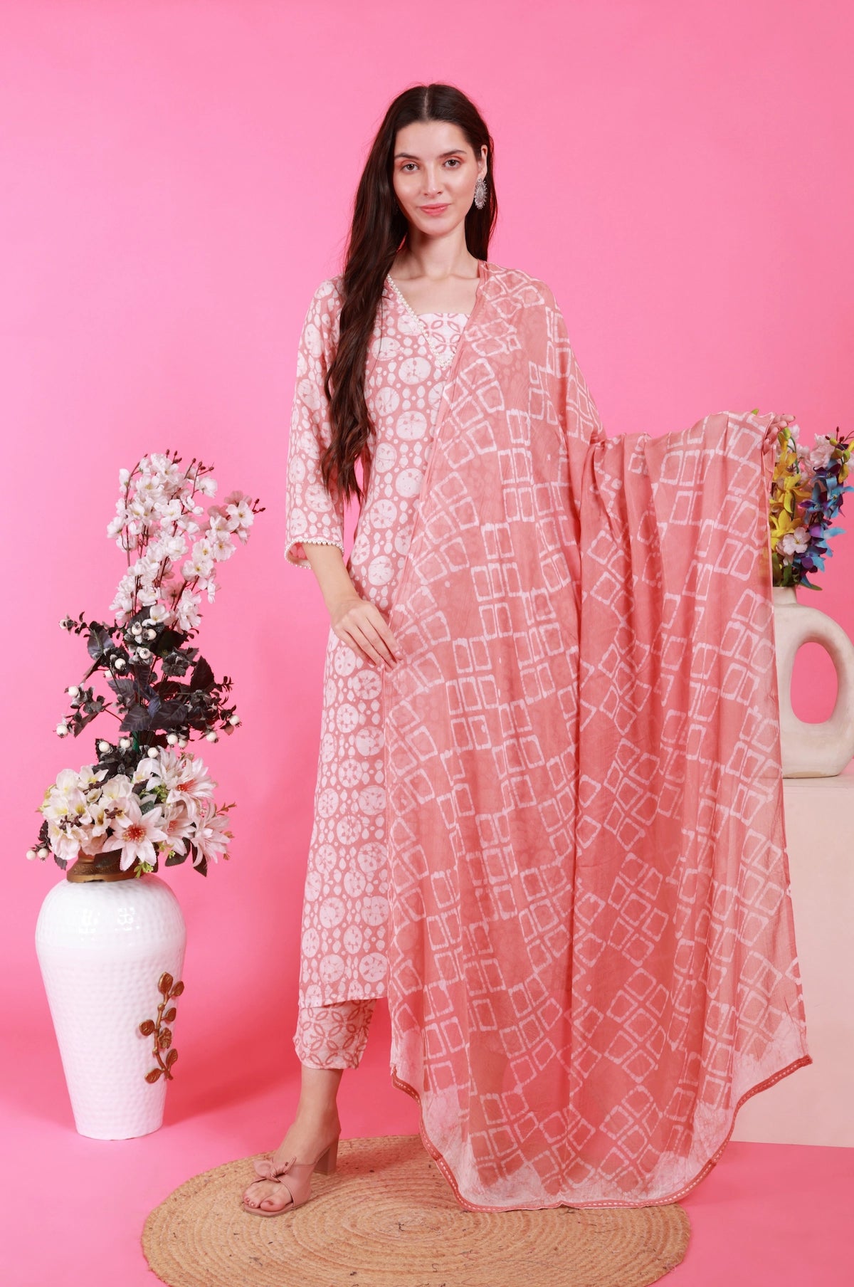 Rose Handprinted Batik Suit Set
