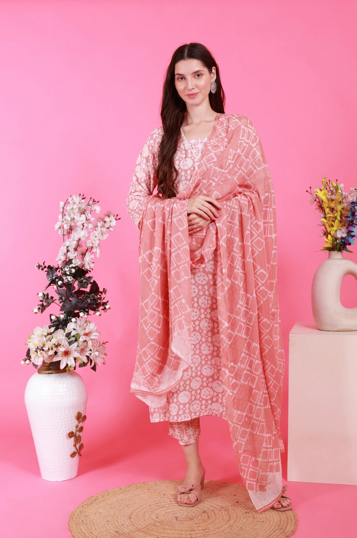 Rose Handprinted Batik Suit Set