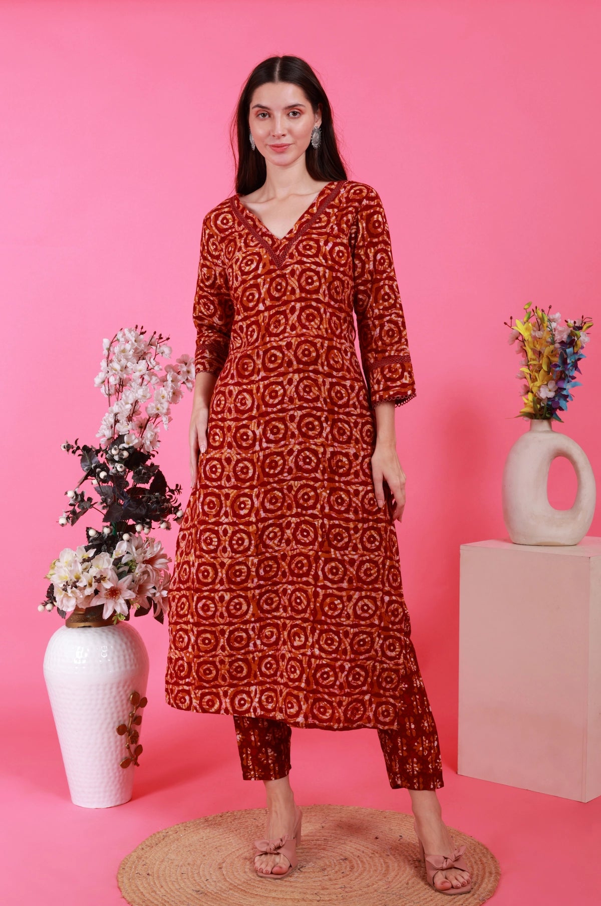 Noorban Batik Suit Set Maroon