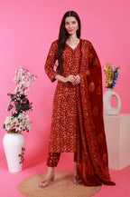 Noorban Batik Suit Set Maroon