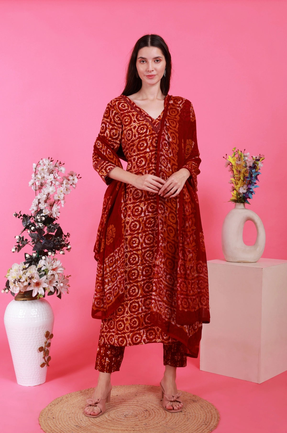 Noorban Batik Suit Set Maroon