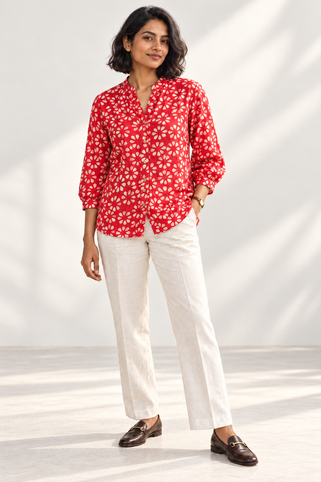 Scarlet Daisy Shirt - full length front view