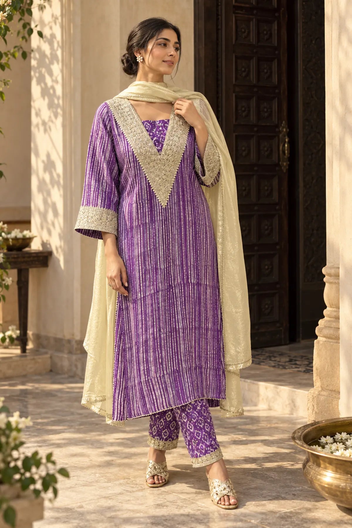 Amethyst Batik Suit Set – front view | handcrafted batik ethnic wear for women | Shades of You