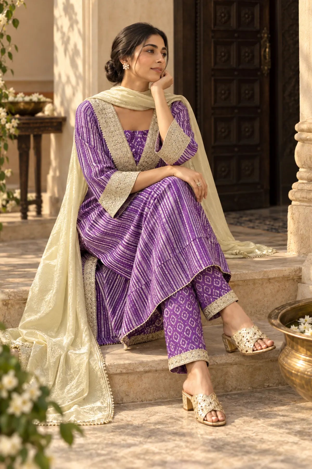 Amethyst Batik Suit Set – side view | handcrafted batik ethnic wear for women | Shades of You