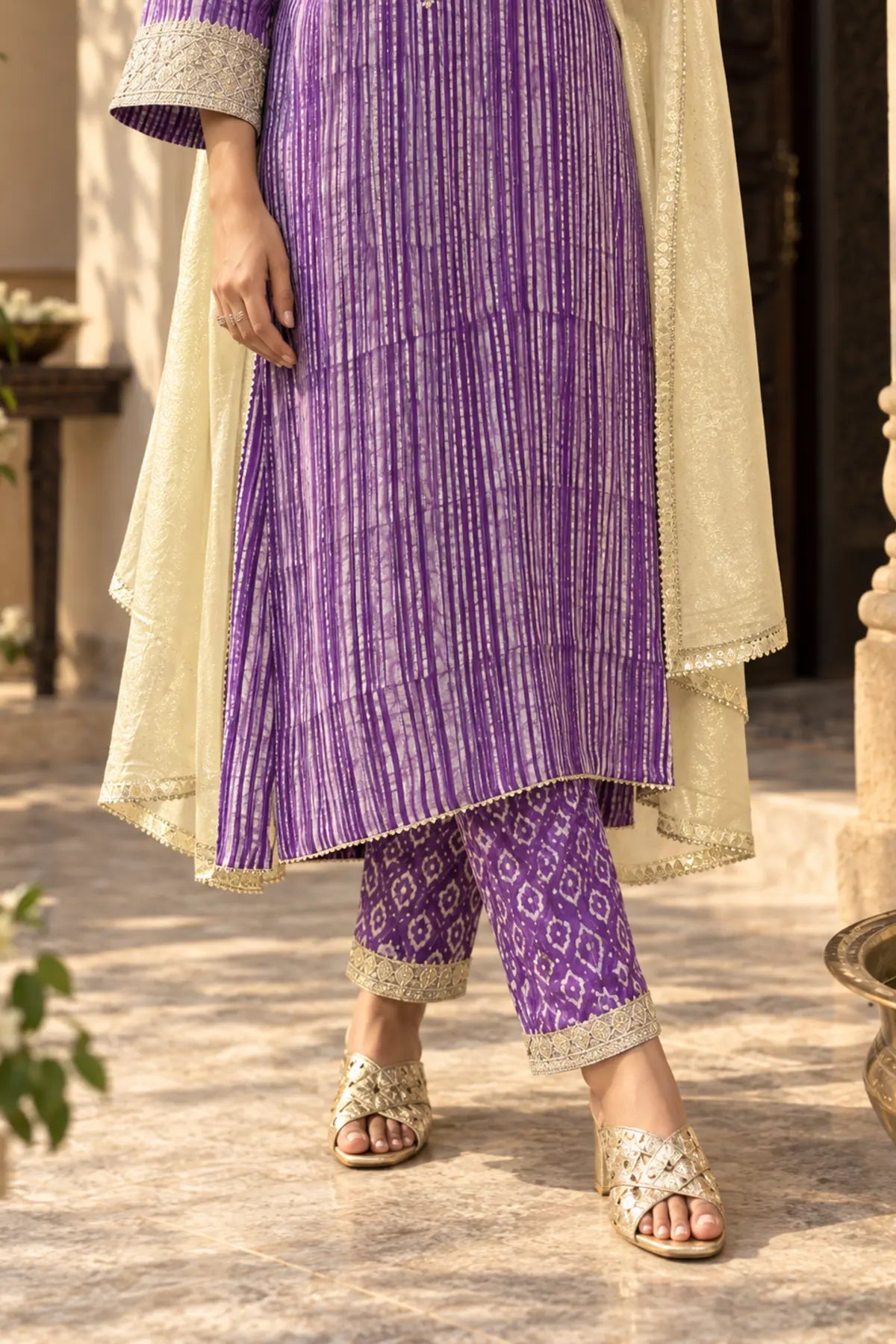 Amethyst Batik Suit Set – model closeup | handcrafted batik ethnic wear for women | Shades of You